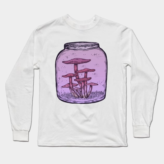 Purple Mushroom Jar || Psychedelic Illustration Long Sleeve T-Shirt by chrystakay